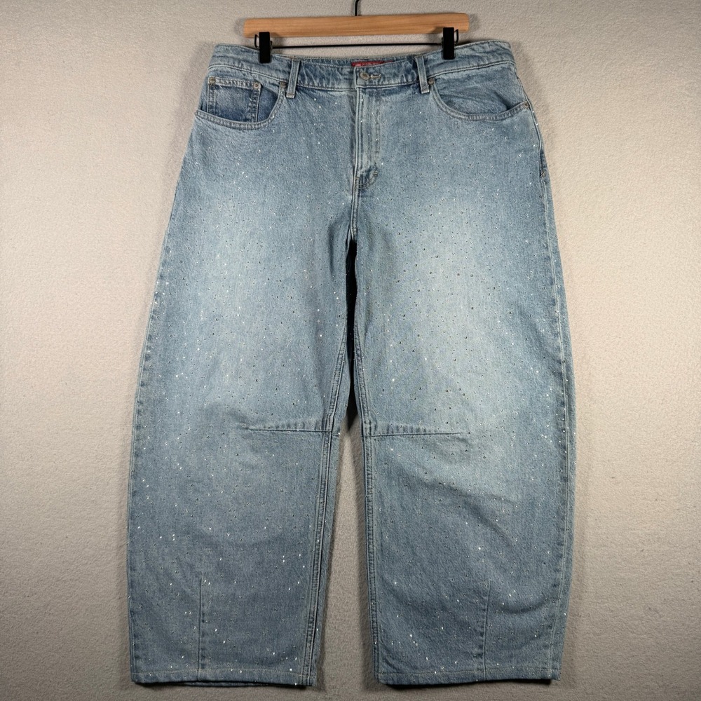 Lucky Brand Lucky Legend Barrel Wide Leg Rhinestone Jeans Light Wash 14/32R